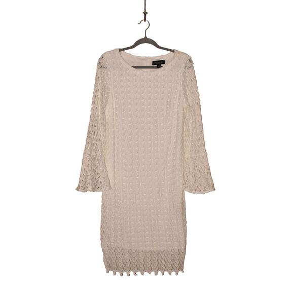 PERCEPTIONS NEW YORK NEW $99‎ Long Flared Sleeve Lace Shift Dress White Size 12 - Picture 1 of 3